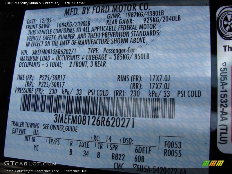 Black / Camel 2006 Mercury Milan V6 Premier