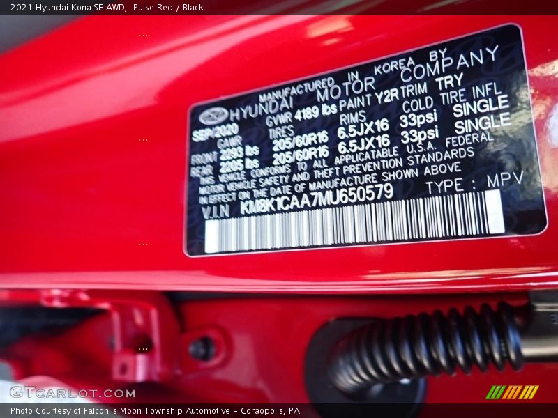 2021 Kona SE AWD Pulse Red Color Code Y2R