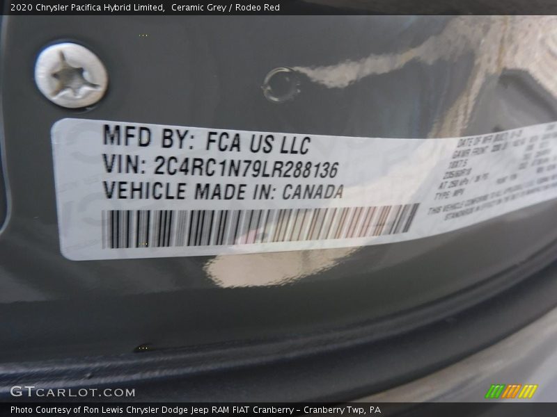Ceramic Grey / Rodeo Red 2020 Chrysler Pacifica Hybrid Limited