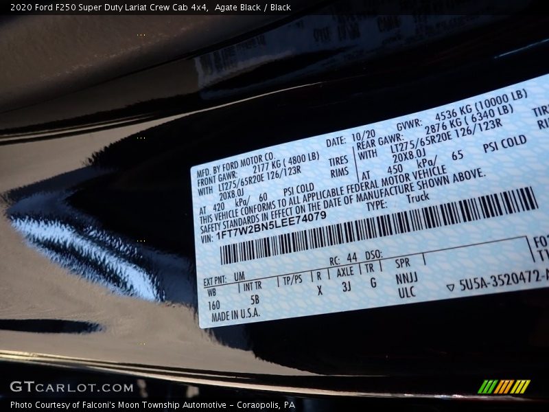 Agate Black / Black 2020 Ford F250 Super Duty Lariat Crew Cab 4x4
