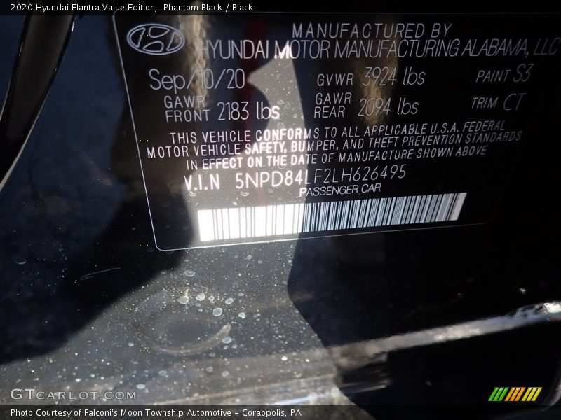 Phantom Black / Black 2020 Hyundai Elantra Value Edition