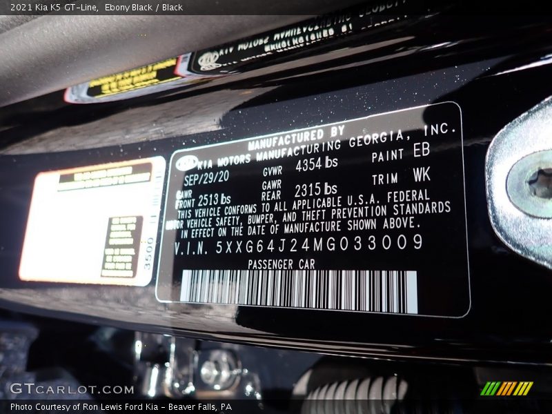 2021 K5 GT-Line Ebony Black Color Code EB