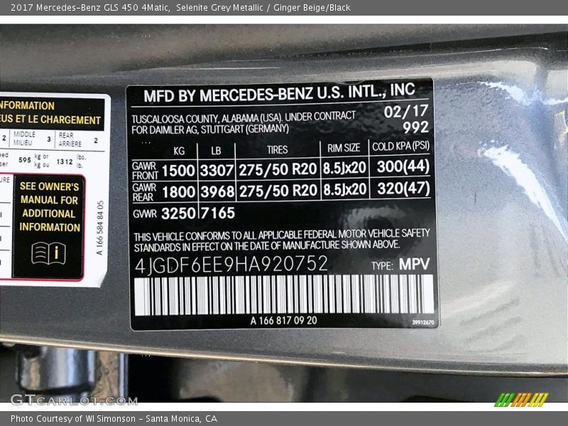 Selenite Grey Metallic / Ginger Beige/Black 2017 Mercedes-Benz GLS 450 4Matic