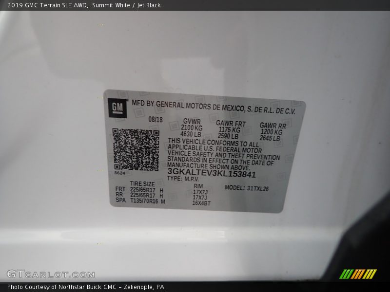 Summit White / Jet Black 2019 GMC Terrain SLE AWD