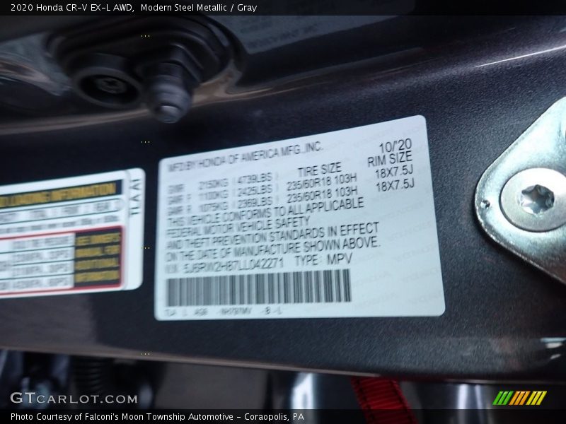 Modern Steel Metallic / Gray 2020 Honda CR-V EX-L AWD