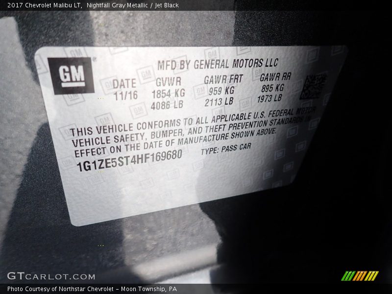 Nightfall Gray Metallic / Jet Black 2017 Chevrolet Malibu LT
