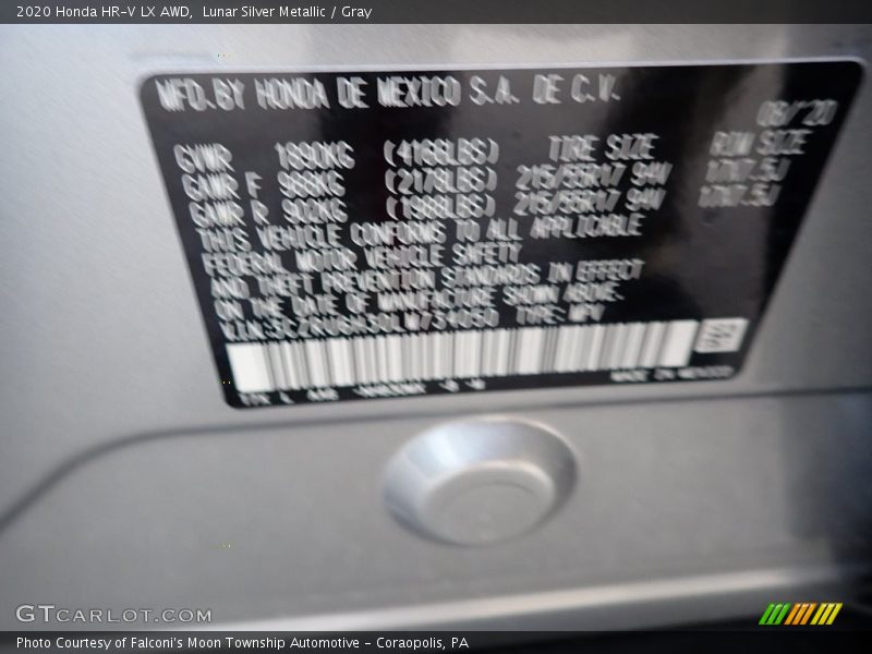 Lunar Silver Metallic / Gray 2020 Honda HR-V LX AWD