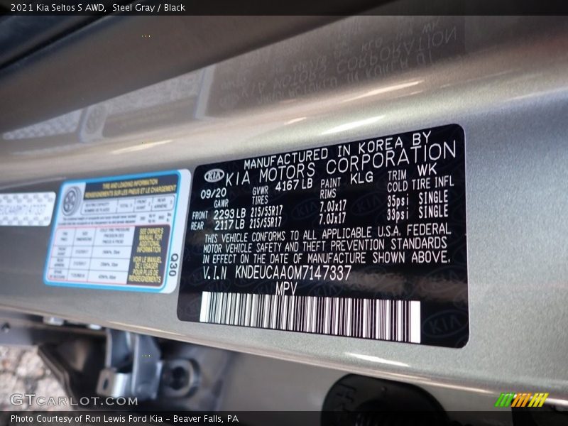 2021 Seltos S AWD Steel Gray Color Code KLG