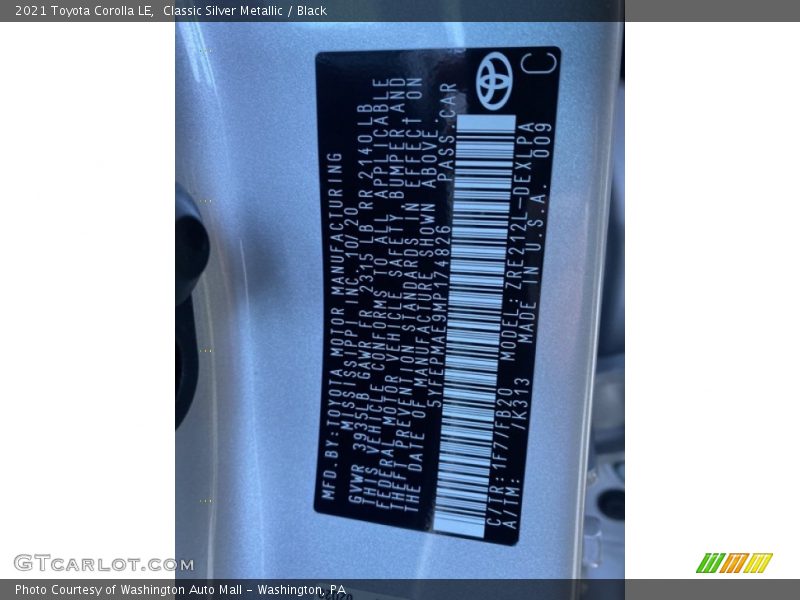 Classic Silver Metallic / Black 2021 Toyota Corolla LE