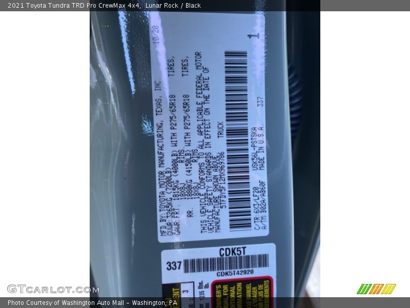 2021 Tundra TRD Pro CrewMax 4x4 Lunar Rock Color Code 6X3