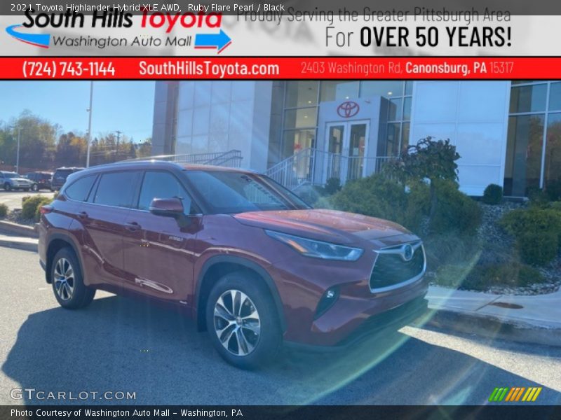 Ruby Flare Pearl / Black 2021 Toyota Highlander Hybrid XLE AWD