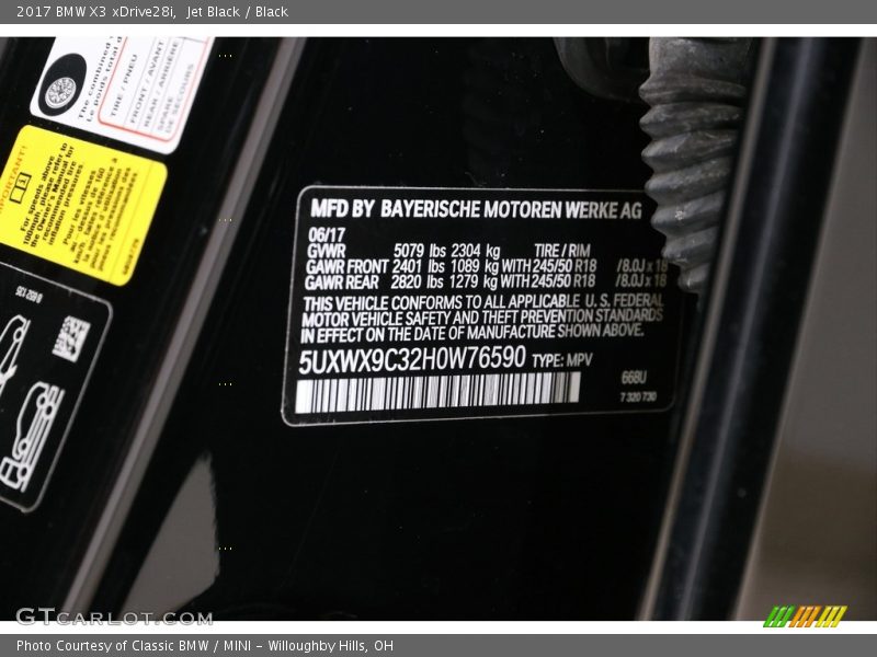 Jet Black / Black 2017 BMW X3 xDrive28i