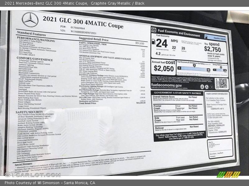  2021 GLC 300 4Matic Coupe Window Sticker