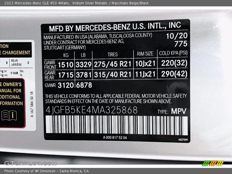 2021 GLE 450 4Matic Iridium Silver Metallic Color Code 775