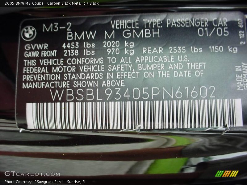 Carbon Black Metallic / Black 2005 BMW M3 Coupe