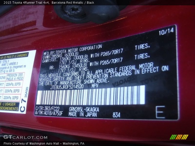 Barcelona Red Metallic / Black 2015 Toyota 4Runner Trail 4x4