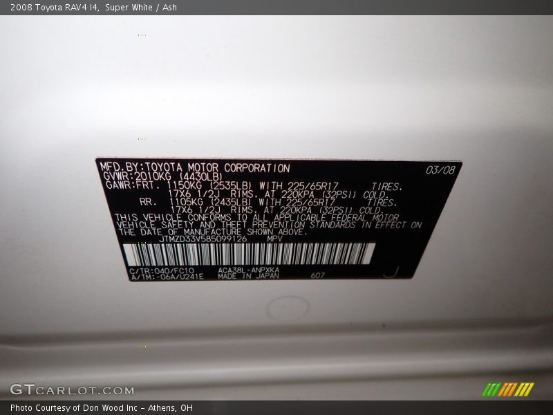 Super White / Ash 2008 Toyota RAV4 I4