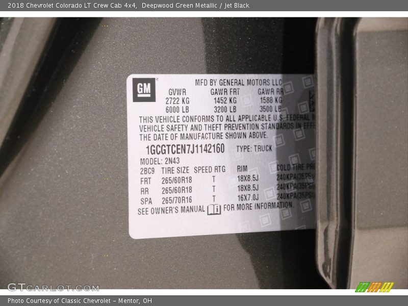 Deepwood Green Metallic / Jet Black 2018 Chevrolet Colorado LT Crew Cab 4x4