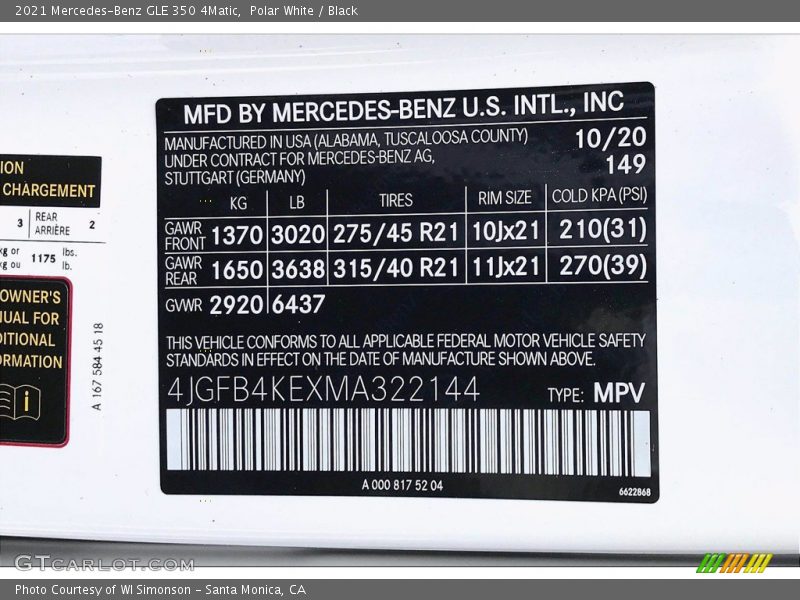 Polar White / Black 2021 Mercedes-Benz GLE 350 4Matic