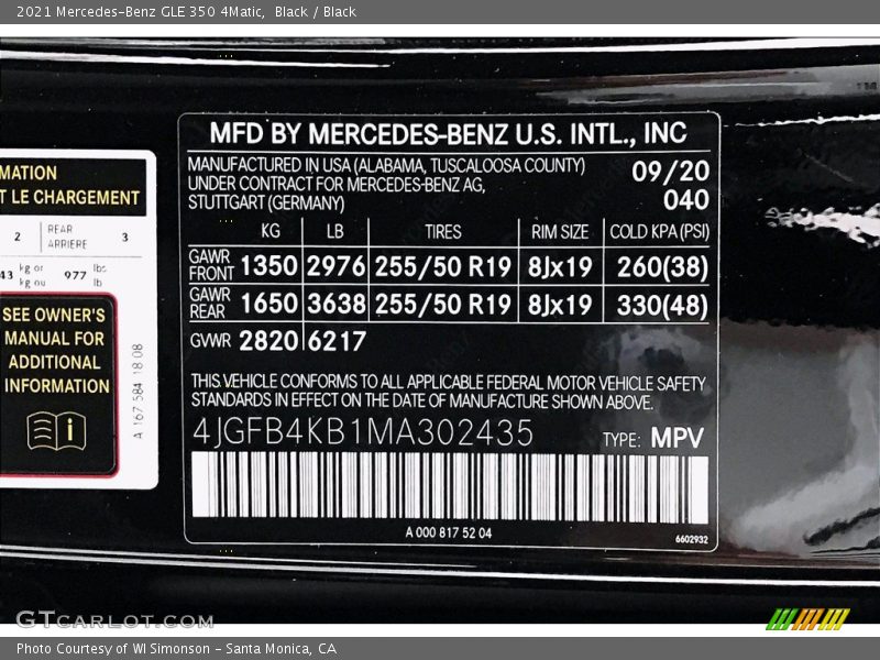 2021 GLE 350 4Matic Black Color Code 040