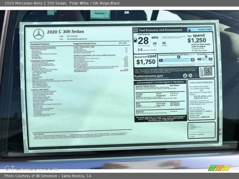 Polar White / Silk Beige/Black 2020 Mercedes-Benz C 300 Sedan