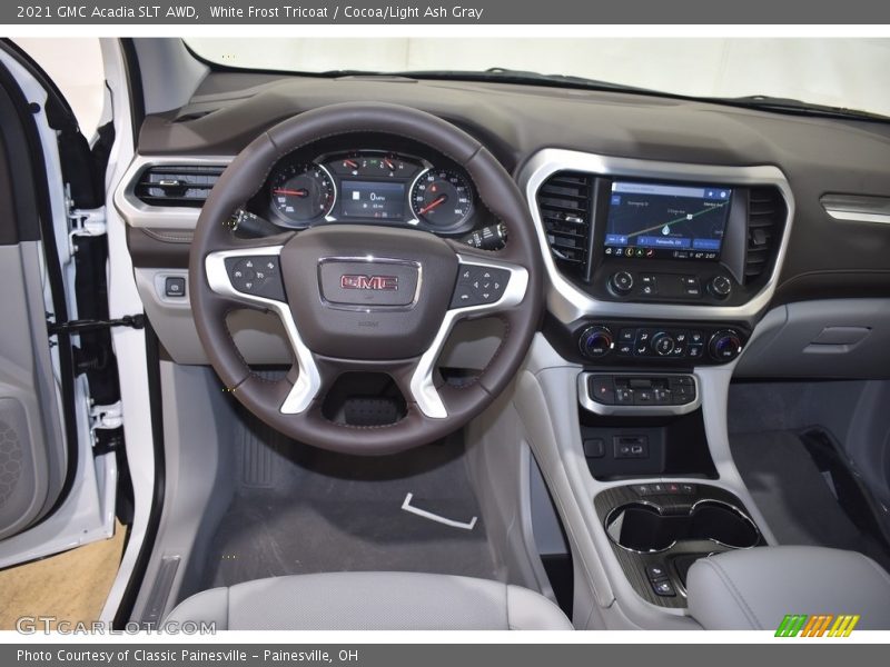 White Frost Tricoat / Cocoa/Light Ash Gray 2021 GMC Acadia SLT AWD
