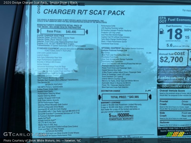  2020 Charger Scat Pack Window Sticker