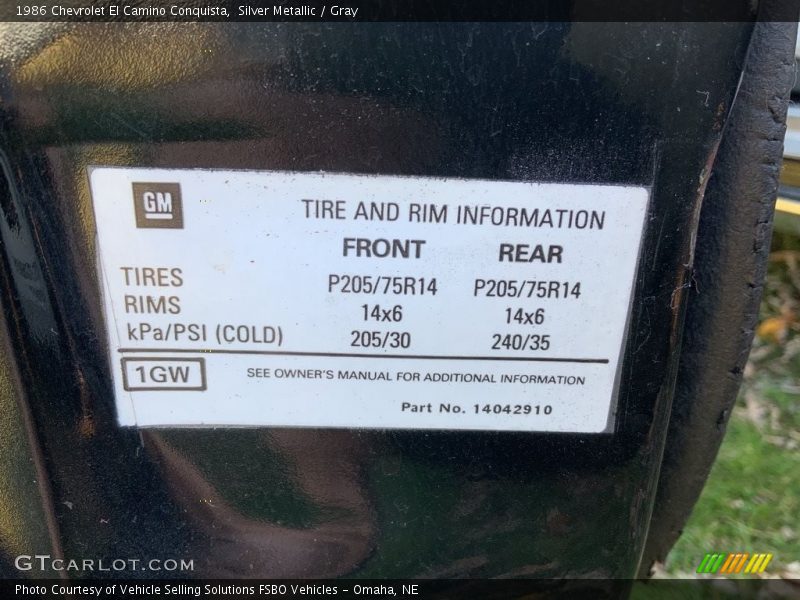 Info Tag of 1986 El Camino Conquista