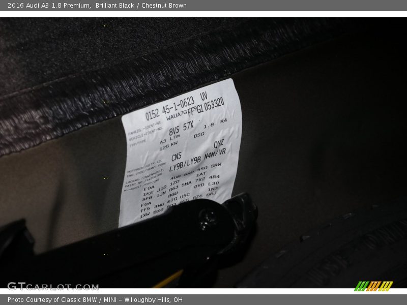 Brilliant Black / Chestnut Brown 2016 Audi A3 1.8 Premium