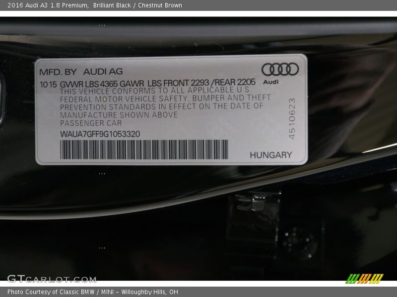 Brilliant Black / Chestnut Brown 2016 Audi A3 1.8 Premium