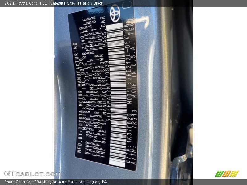 Celestite Gray Metallic / Black 2021 Toyota Corolla LE