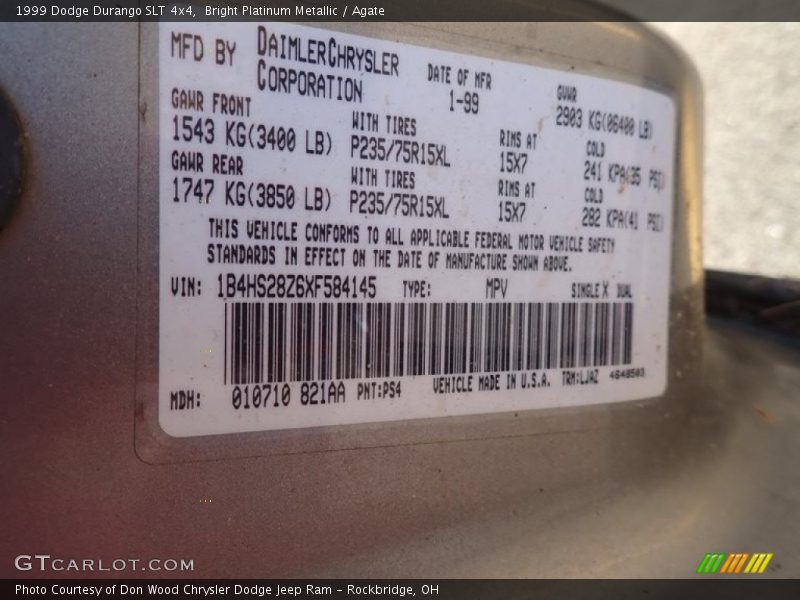 Bright Platinum Metallic / Agate 1999 Dodge Durango SLT 4x4