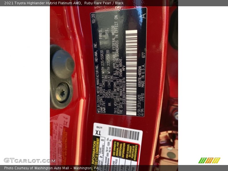 Ruby Flare Pearl / Black 2021 Toyota Highlander Hybrid Platinum AWD