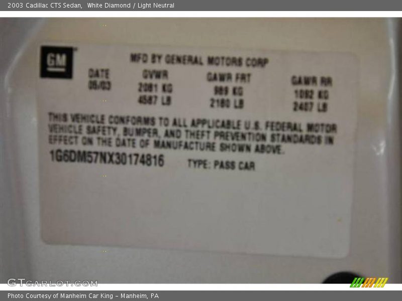 White Diamond / Light Neutral 2003 Cadillac CTS Sedan