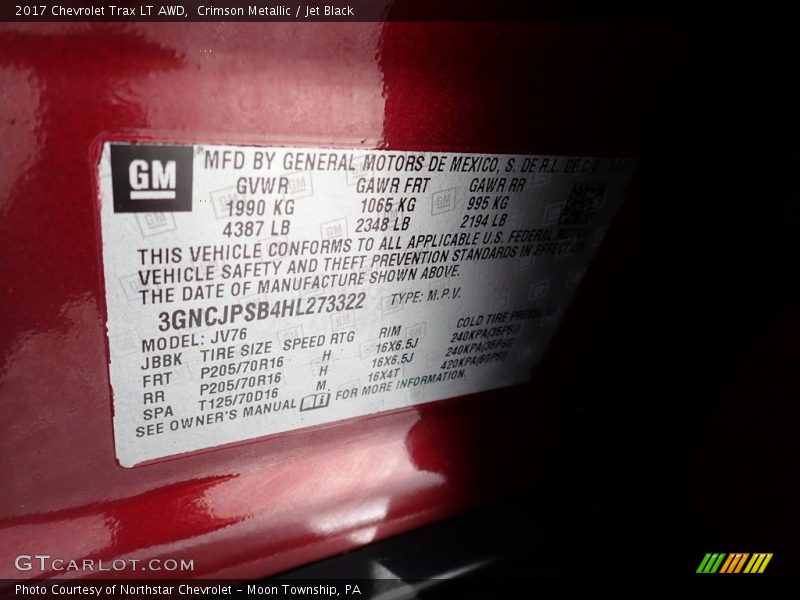 Crimson Metallic / Jet Black 2017 Chevrolet Trax LT AWD