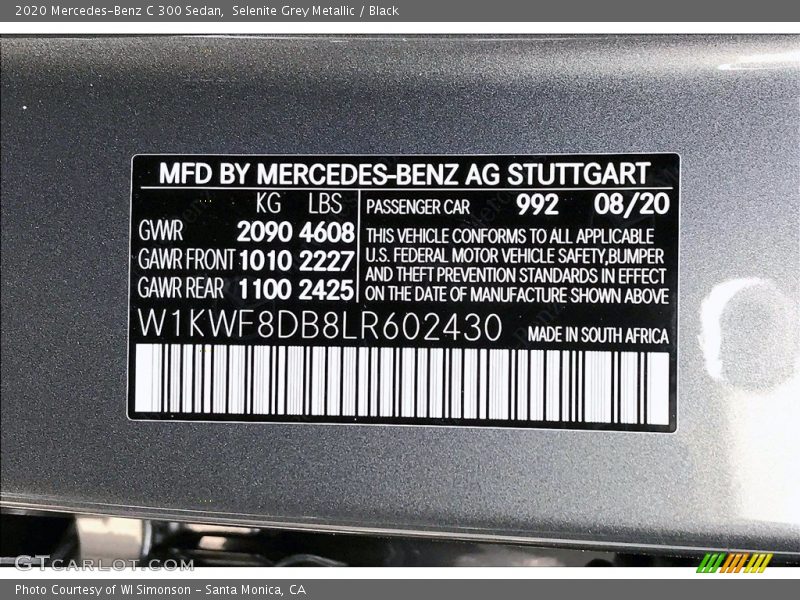 Selenite Grey Metallic / Black 2020 Mercedes-Benz C 300 Sedan