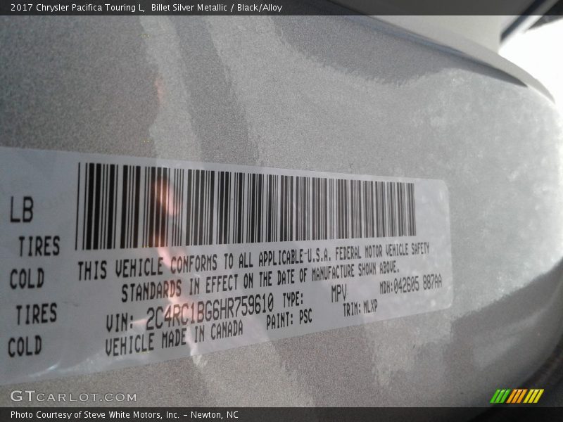 Billet Silver Metallic / Black/Alloy 2017 Chrysler Pacifica Touring L