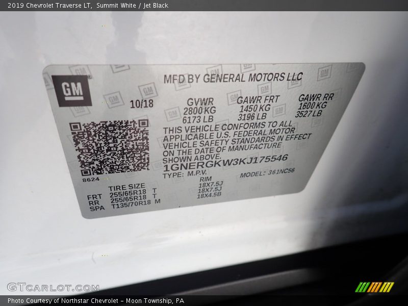 Summit White / Jet Black 2019 Chevrolet Traverse LT