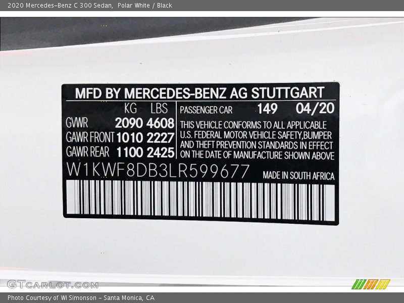 Polar White / Black 2020 Mercedes-Benz C 300 Sedan