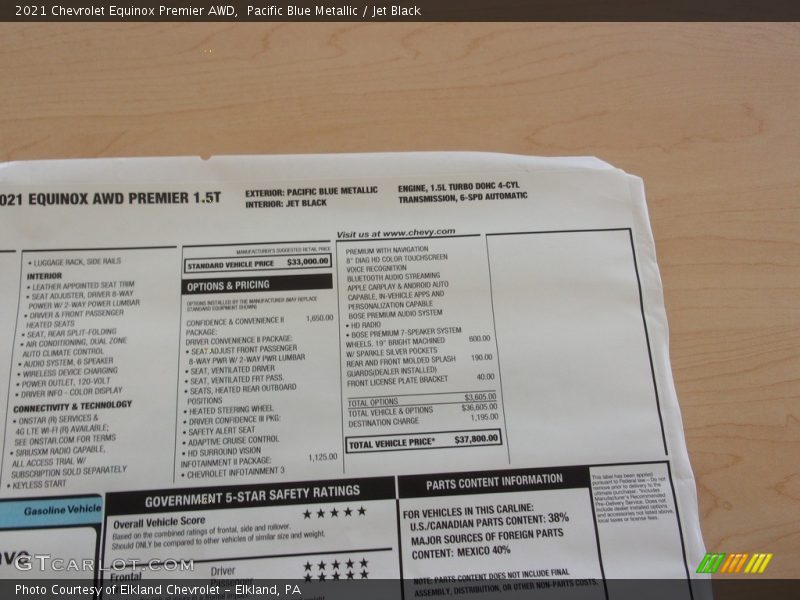 Pacific Blue Metallic / Jet Black 2021 Chevrolet Equinox Premier AWD