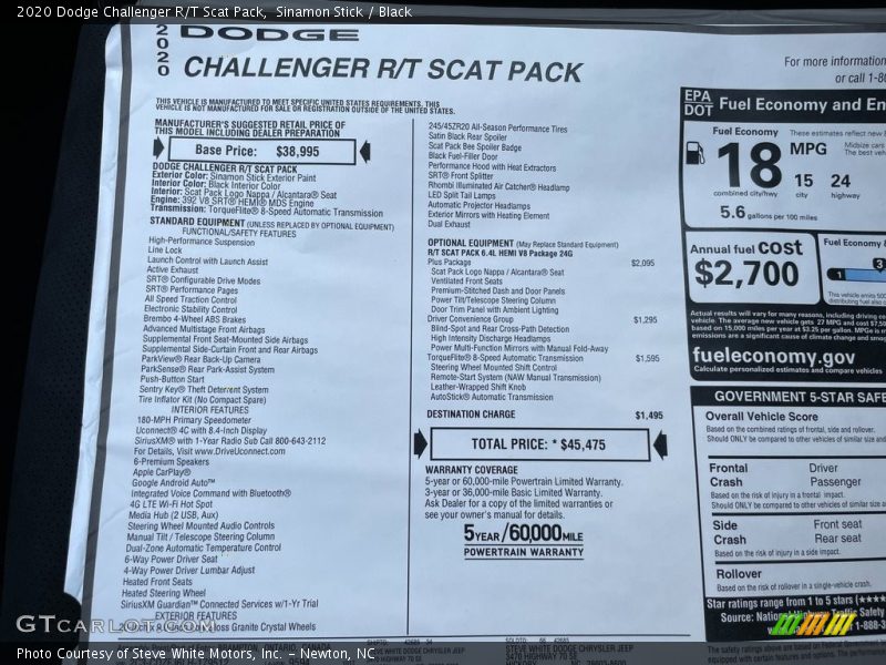 Sinamon Stick / Black 2020 Dodge Challenger R/T Scat Pack