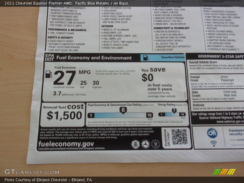 Pacific Blue Metallic / Jet Black 2021 Chevrolet Equinox Premier AWD