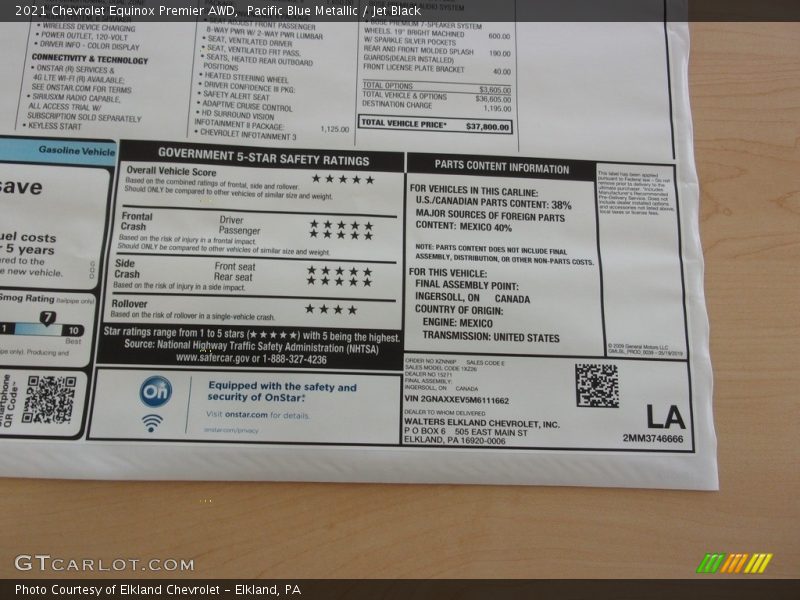Pacific Blue Metallic / Jet Black 2021 Chevrolet Equinox Premier AWD