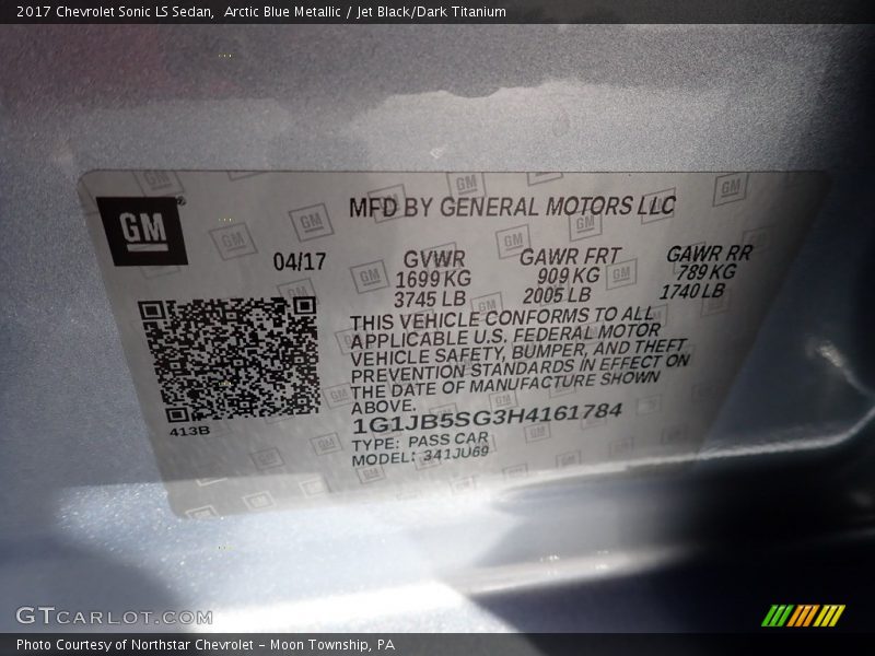 Arctic Blue Metallic / Jet Black/Dark Titanium 2017 Chevrolet Sonic LS Sedan