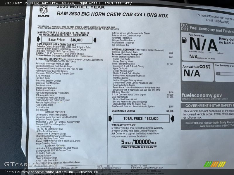 Bright White / Black/Diesel Gray 2020 Ram 3500 Big Horn Crew Cab 4x4