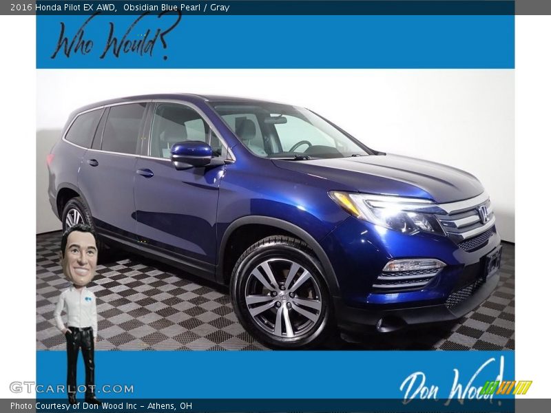 Obsidian Blue Pearl / Gray 2016 Honda Pilot EX AWD