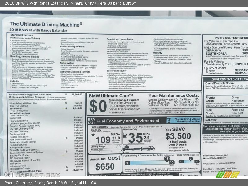 Mineral Grey / Tera Dalbergia Brown 2018 BMW i3 with Range Extender