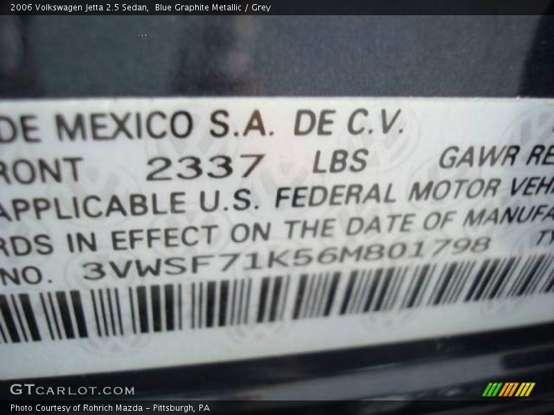 Blue Graphite Metallic / Grey 2006 Volkswagen Jetta 2.5 Sedan
