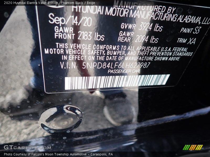 Phantom Black / Beige 2020 Hyundai Elantra Value Edition