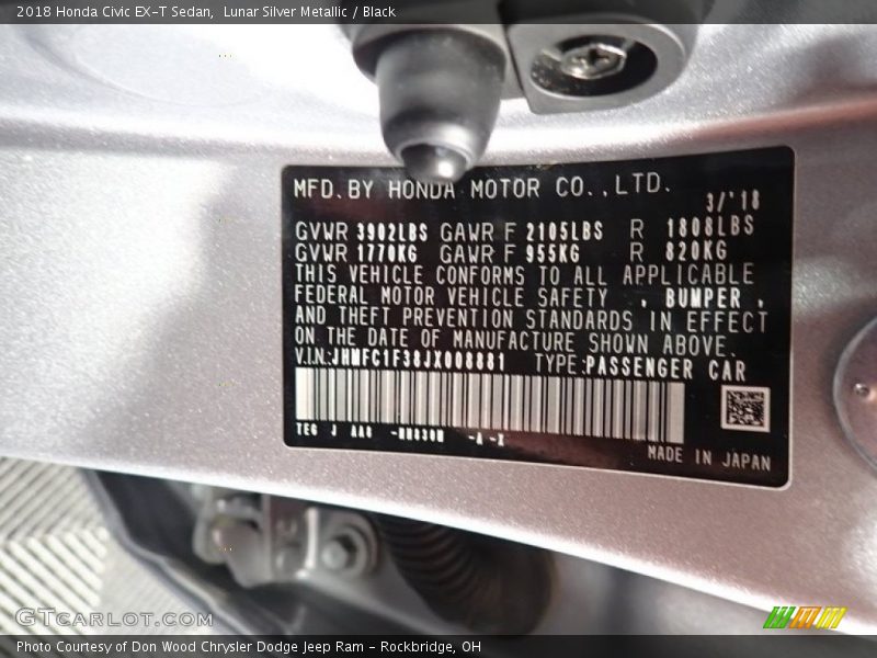 Lunar Silver Metallic / Black 2018 Honda Civic EX-T Sedan
